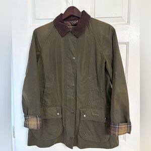 Barbour Olive Utility Jacket with Plaid Details